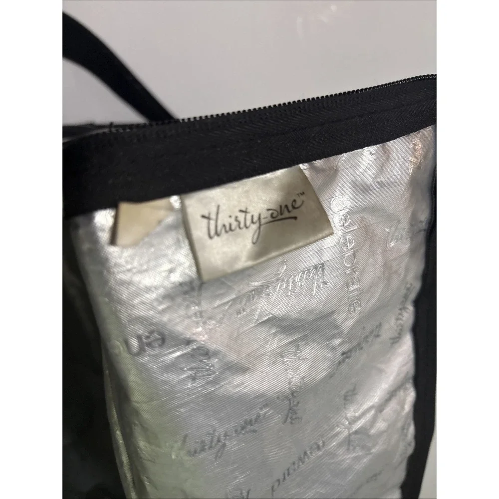 Thirty-One Picnic Thermal Insulated Cooler Bag Tote /w Strap Black Polka Dot EUC